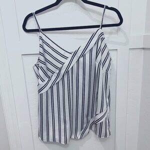 INC Women's White and Black Stripe Ruffle Dress Tank Camisole Size L Large
